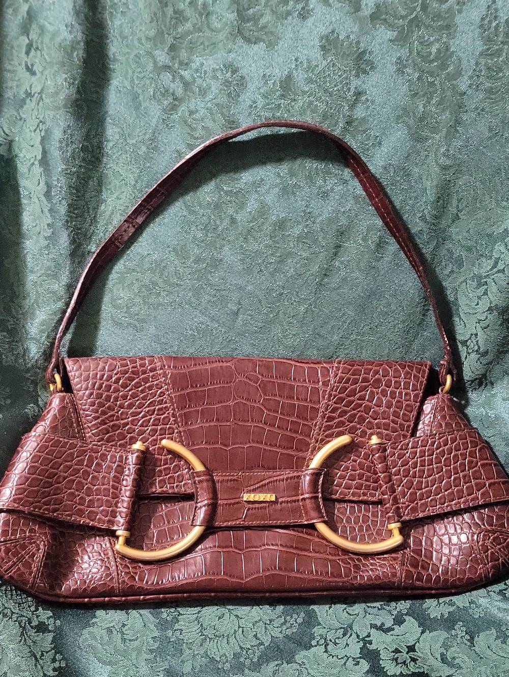 XOXO Elegant Faux Croc-Embossed Shoulder Bag in Deep Brown EUC